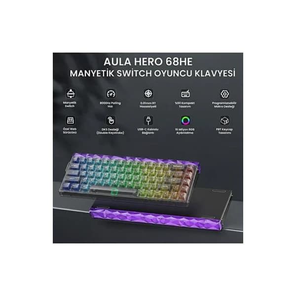 AULA Hero 68 He Black Magnetic Keyboard Jade King Switch məhsul şəkli