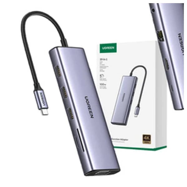 Ugreen USB-C To 3*USB 3.0 A+HDMI+VGA+RJ45 Gigabit+SD/TF+PD Converter CM498 - 15600 məhsul şəkli