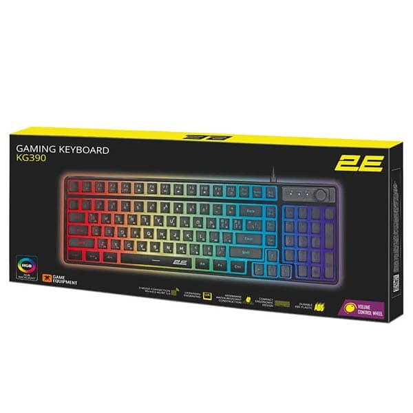 2E GAMING Membrane Keyboard KG390 WL BT EN/UA RGB Black 2E-KG390UBK-WL