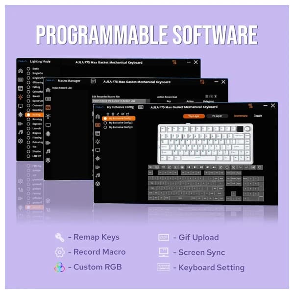 AULA F75 MAX Purple Mechanical Keyboard məhsul şəkli
