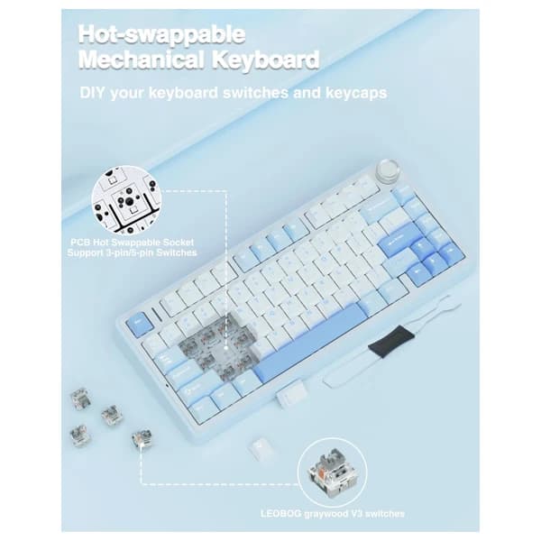 AULA F75 Sea Salt Blue Mechanical Keyboard məhsul şəkli