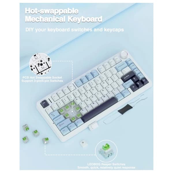 AULA F75 Glacier Blue Mechanical Keyboard məhsul şəkli