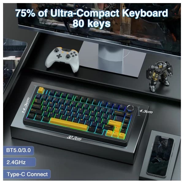 AULA F75 Thunder Black Mechanical Keyboard məhsul şəkli