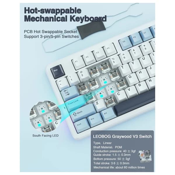 AULA F87 Gasket Gray Wood Switch V3 Mechanical Keyboard məhsul şəkli