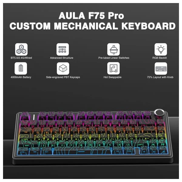 AULA F75 Black Contour Mechanical Keyboard məhsul şəkli