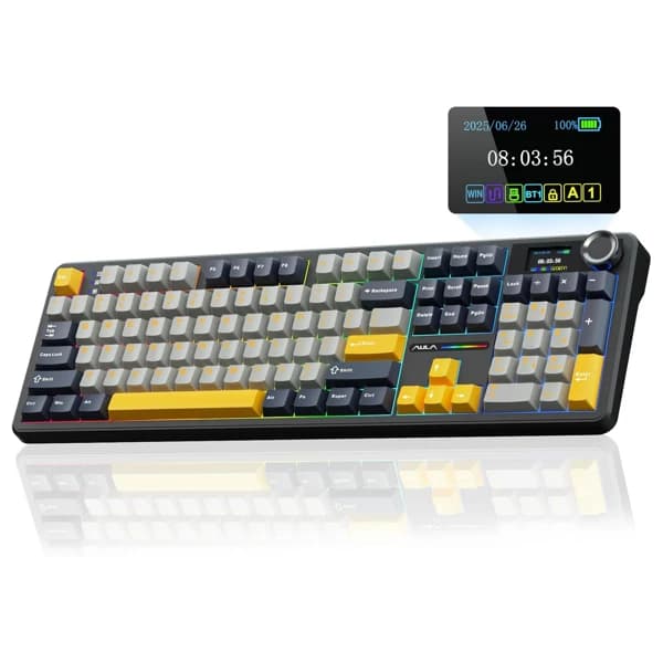 AULA F108 Pro Gray Yellow Reaper Switch Беспроводная Клавиатура məhsul şəkli