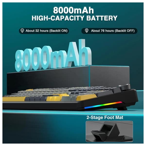 AULA F108 Pro Gray Yellow Reaper Switch Беспроводная Клавиатура məhsul şəkli