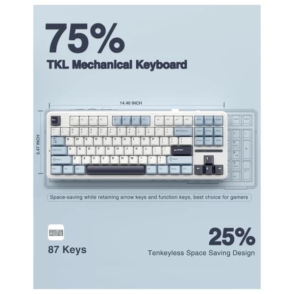 AULA F87 Gasket Gray Wood Switch V3 Mechanical Keyboard məhsul şəkli