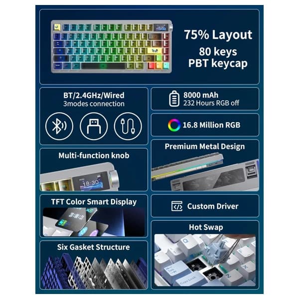 Aula Nova75 Wireless Mechanical Keyboard məhsul şəkli