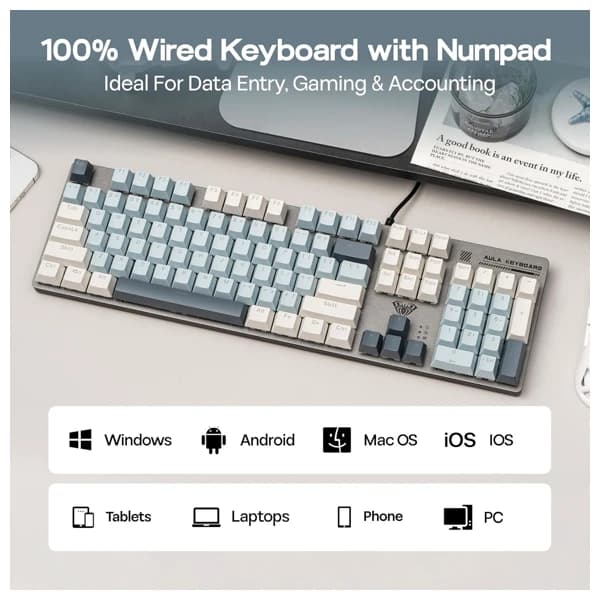 AULA S500 Light Blue Wired Mechanical Gaming Keyboard məhsul şəkli