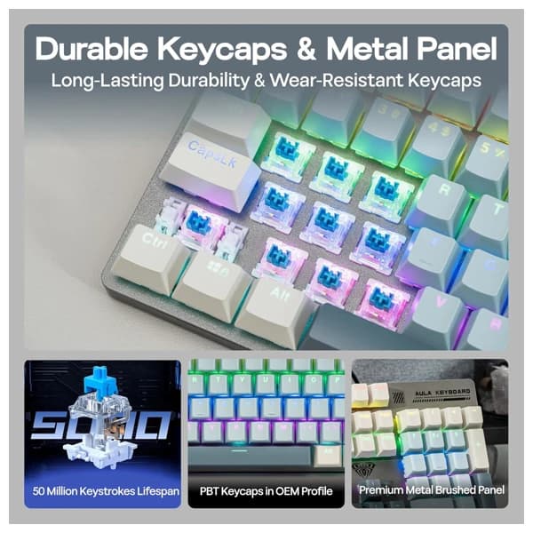 AULA S500 Light Blue Wired Mechanical Gaming Keyboard məhsul şəkli