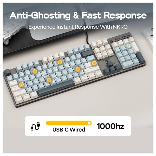 AULA S500 Light Blue Wired Mechanical Gaming Keyboard məhsul şəkli
