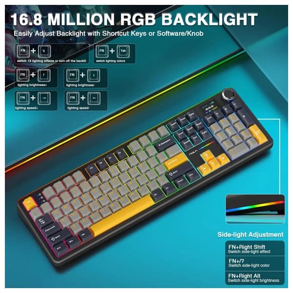 AULA F108 Pro Gray Yellow Reaper Switch Беспроводная Клавиатура məhsul şəkli