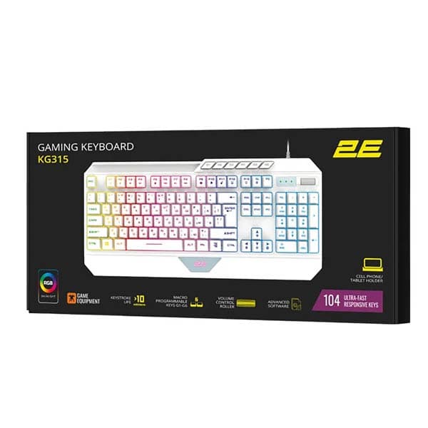 2E GAMING Membrane Keyboard KG315 EN/UA RGB White 2E-KG315UWT
