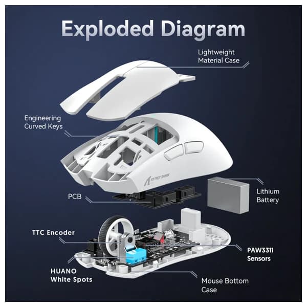 ATTACK SHARK X11 White Wireless Gaming Mouse məhsul şəkli