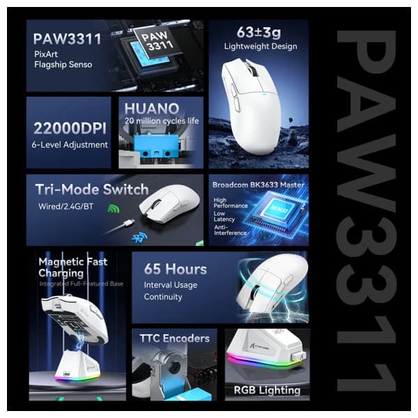 ATTACK SHARK X11 White Wireless Gaming Mouse məhsul şəkli