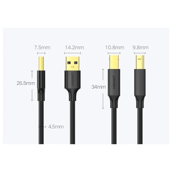 Ugreen US135 USB 2.0 AM to BM Print Cable 3m 10351 məhsul şəkli