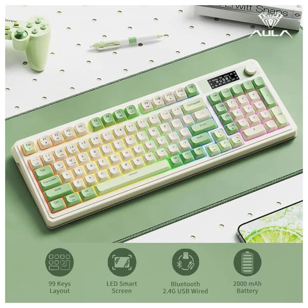 AULA S99 Pro Green White Mechanical Keyboard məhsul şəkli