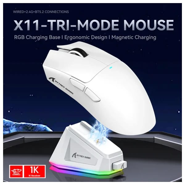ATTACK SHARK X11 White Wireless Gaming Mouse məhsul şəkli
