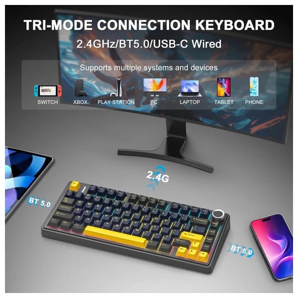 AULA F75 Thunder Black Mechanical Keyboard məhsul şəkli