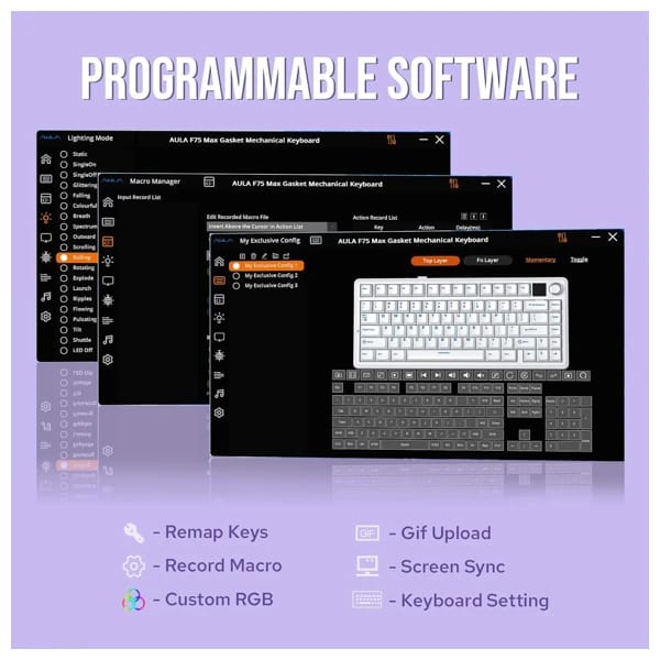 AULA F75 MAX Purple Mechanical Keyboard məhsul şəkli