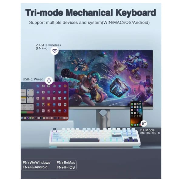 AULA F87 Gasket Gray Wood Switch V3 Mechanical Keyboard məhsul şəkli