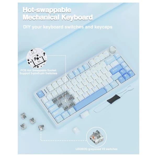 AULA F75 Sea Salt Blue Mechanical Keyboard məhsul şəkli