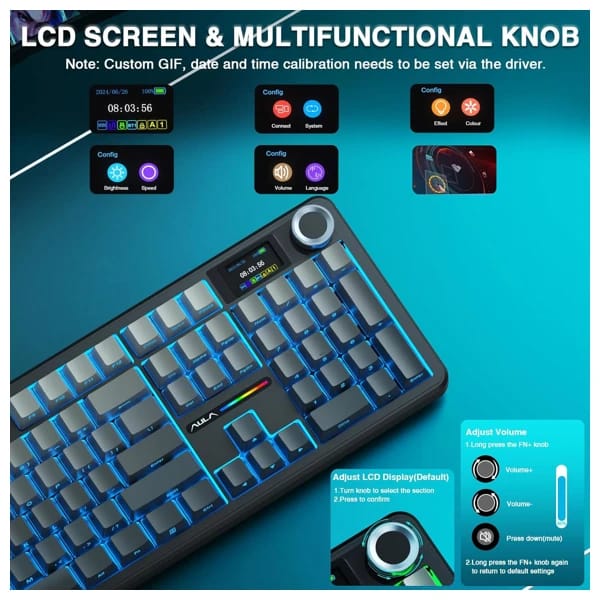 AULA F108 Pro Gradient Gray Zephyr Switch Wireless Keyboard məhsul şəkli