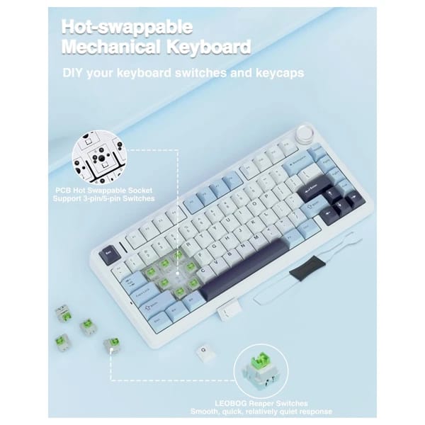 AULA F75 Glacier Blue Mechanical Keyboard məhsul şəkli