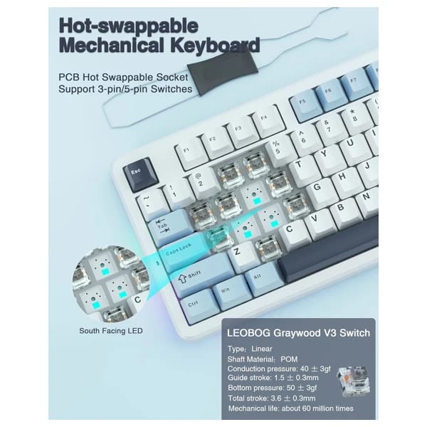 AULA F87 Gasket Gray Wood Switch V3 Mechanical Keyboard məhsul şəkli