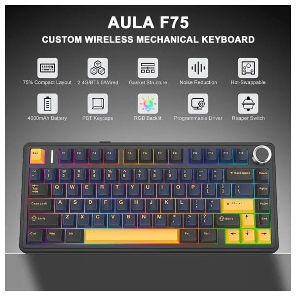 AULA F75 Thunder Black Mechanical Keyboard məhsul şəkli