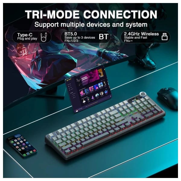 AULA F108 Pro Gradient Gray Zephyr Switch Wireless Keyboard məhsul şəkli
