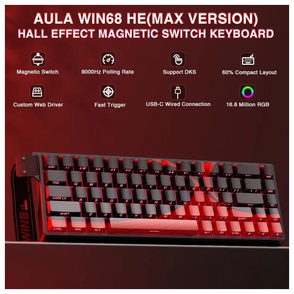 AULA WIN68HE Black/Red Magnetic Switch Keyboard məhsul şəkli