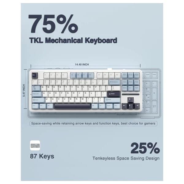 AULA F87 Gasket Gray Wood Switch V3 Mechanical Keyboard məhsul şəkli