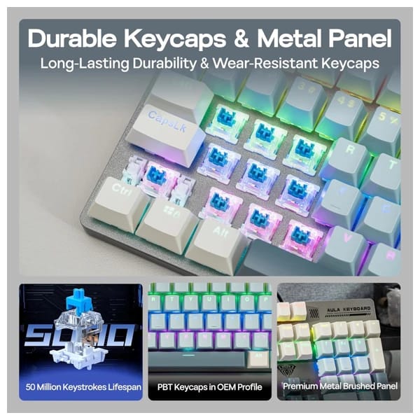 AULA S500 Light Blue Wired Mechanical Gaming Keyboard məhsul şəkli