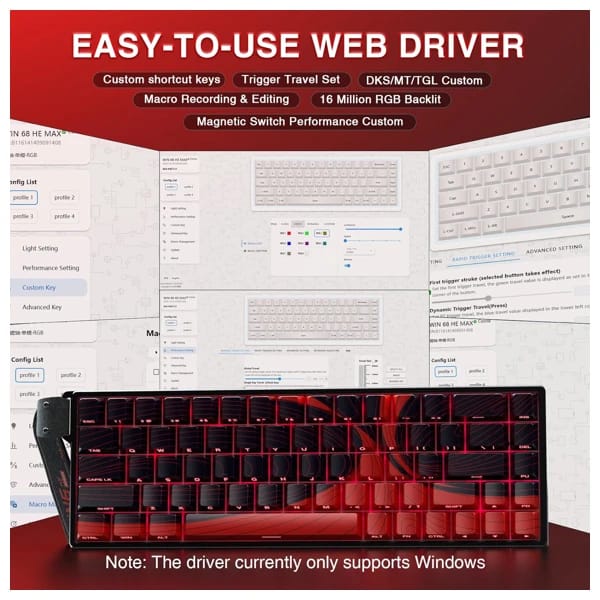 AULA WIN68HE Black/Red Magnetic Switch Keyboard məhsul şəkli