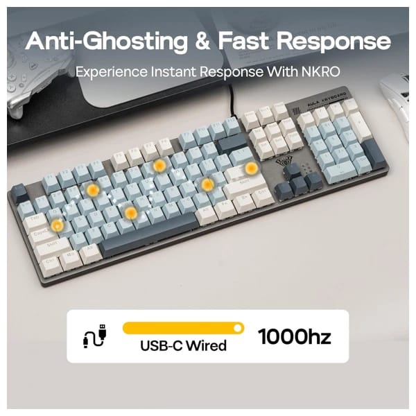 AULA S500 Light Blue Wired Mechanical Gaming Keyboard məhsul şəkli