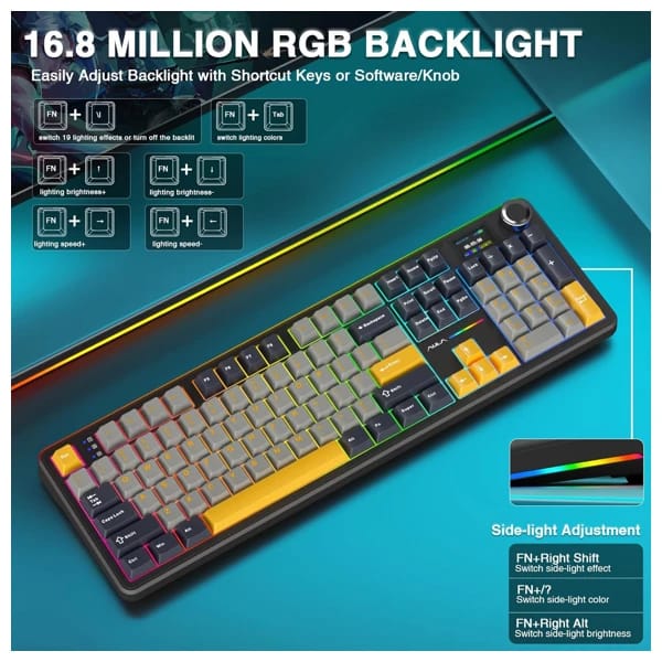 AULA F108 Pro Gray Yellow Reaper Switch Беспроводная Клавиатура məhsul şəkli