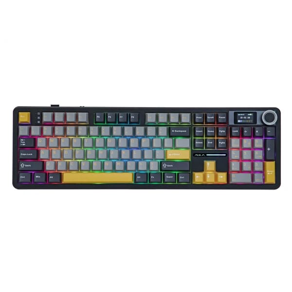 AULA F108 Pro Gray Yellow Reaper Switch Беспроводная Клавиатура məhsul şəkli
