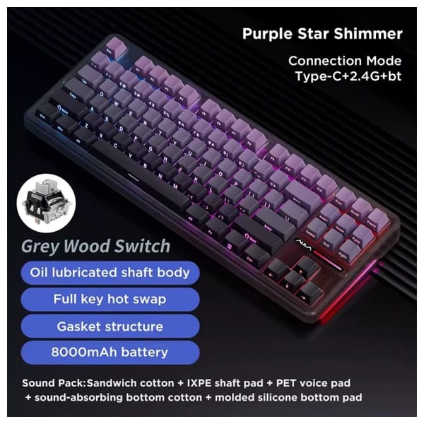 AULA F87 Gradient Purple Механическая Клавиатура məhsul şəkli