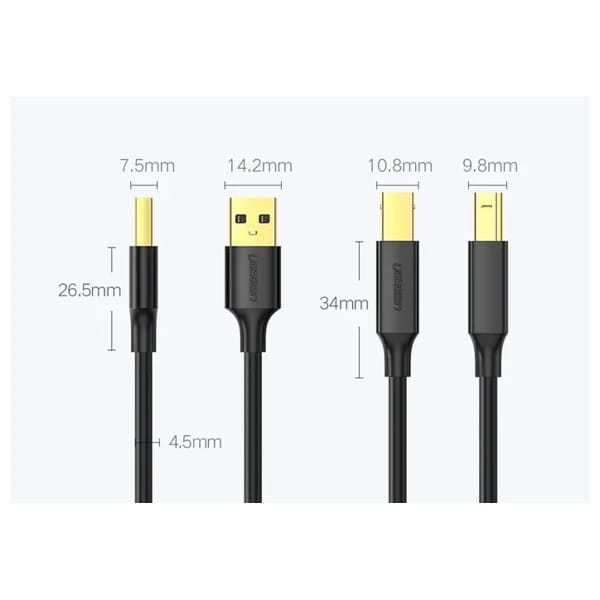 Ugreen US135 USB 2.0 AM to BM Print Cable 3m 10351 məhsul şəkli