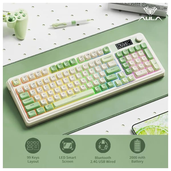 AULA S99 Pro Green White Mechanical Keyboard məhsul şəkli