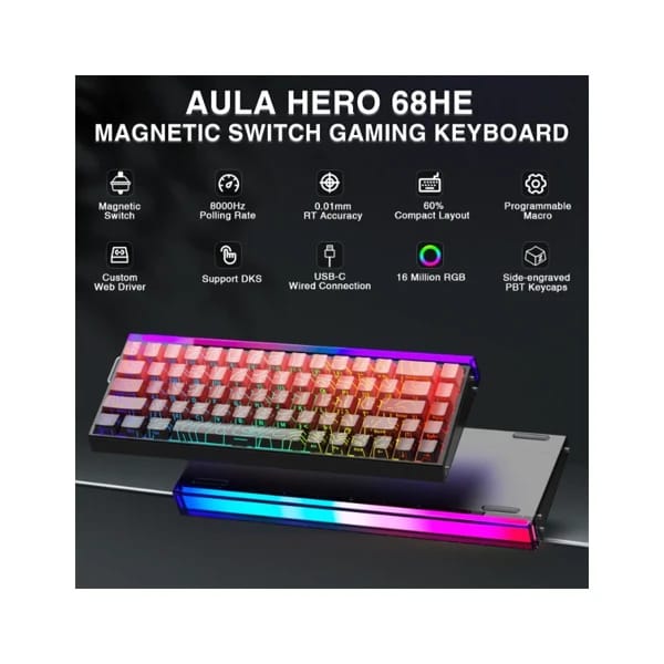 Aula Hero68 He Gradient Black & Red Wired Magnetic Keyboard məhsul şəkli
