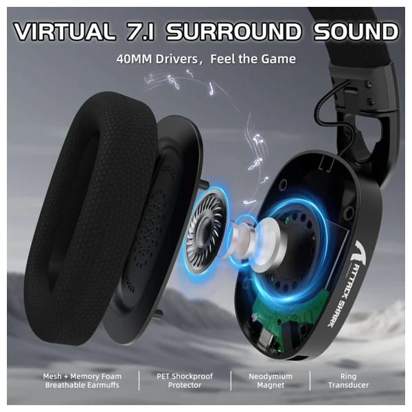 Attack Shark L90 TriMode Wireless Black Headset məhsul şəkli