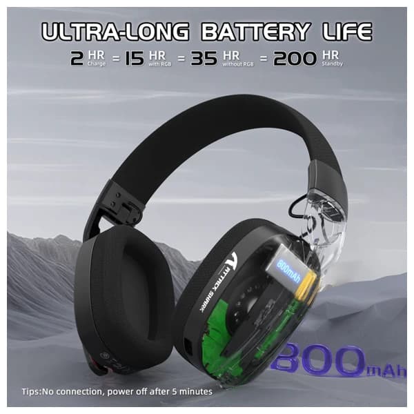 Attack Shark L90 TriMode Wireless Black Headset məhsul şəkli
