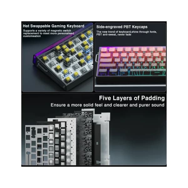 Aula Hero68 He Gradient Black & Red Wired Magnetic Keyboard məhsul şəkli